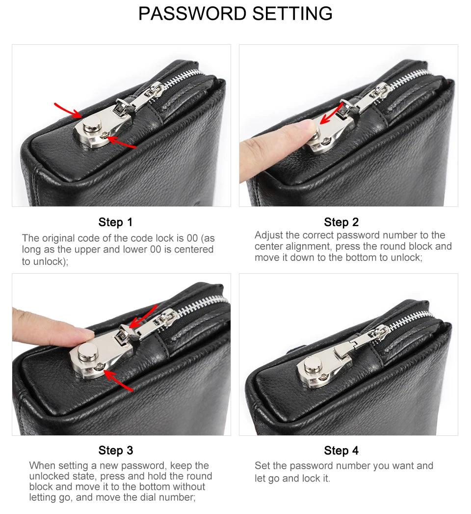 Men's Full-Grain Leather Clutch with Password Lock