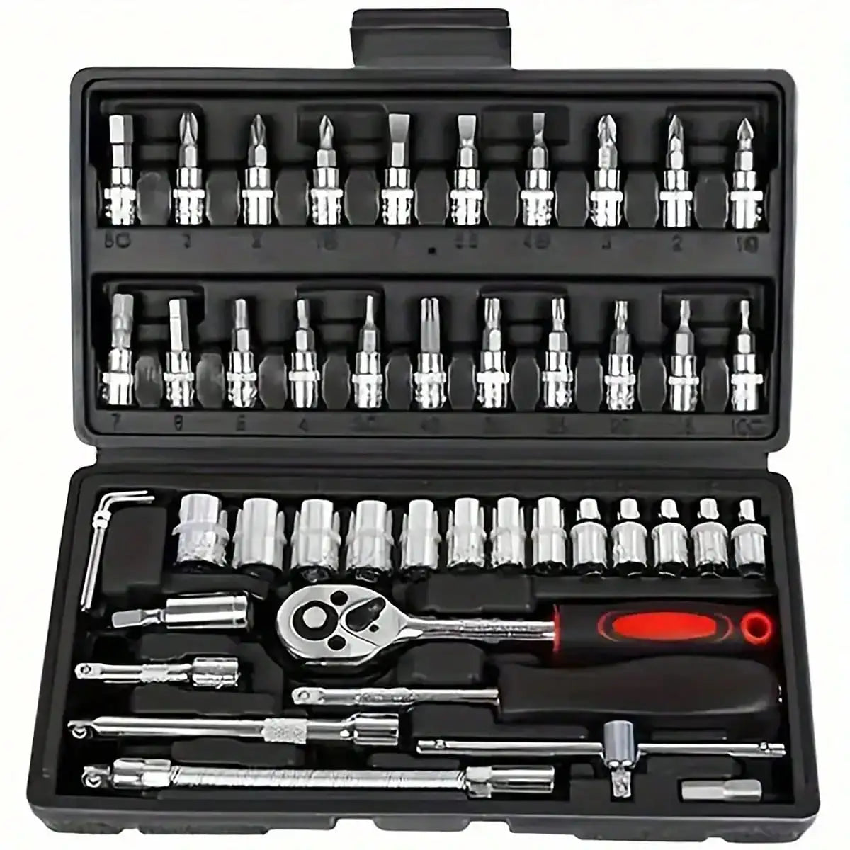 46-Piece Socket and Ratchet Wrench Set for Home and Auto Repairs