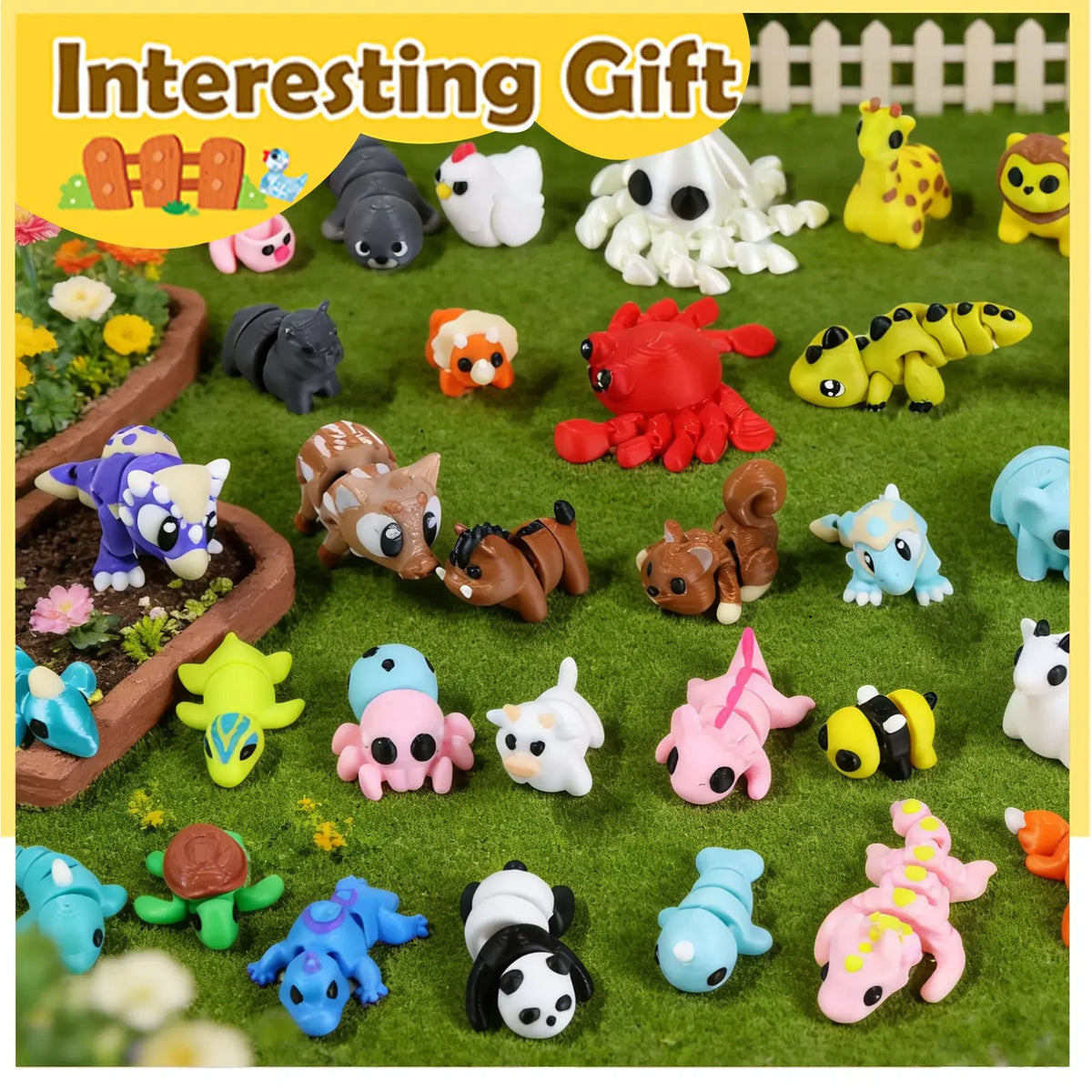 3D Printed Articulated Animal Figurine Set - 50 Piece Surprise Collection