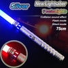 A silver lightsaber with 7 color lights and a collision sound effect is shown against a dark background.