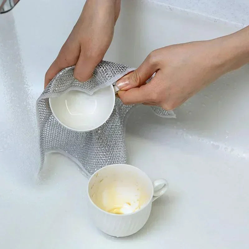 Double-Layer Steel Wire Cleaning Cloth with Microfiber Mesh