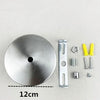 Polished stainless steel ceiling mount canopy with various hardware components for pendant lights