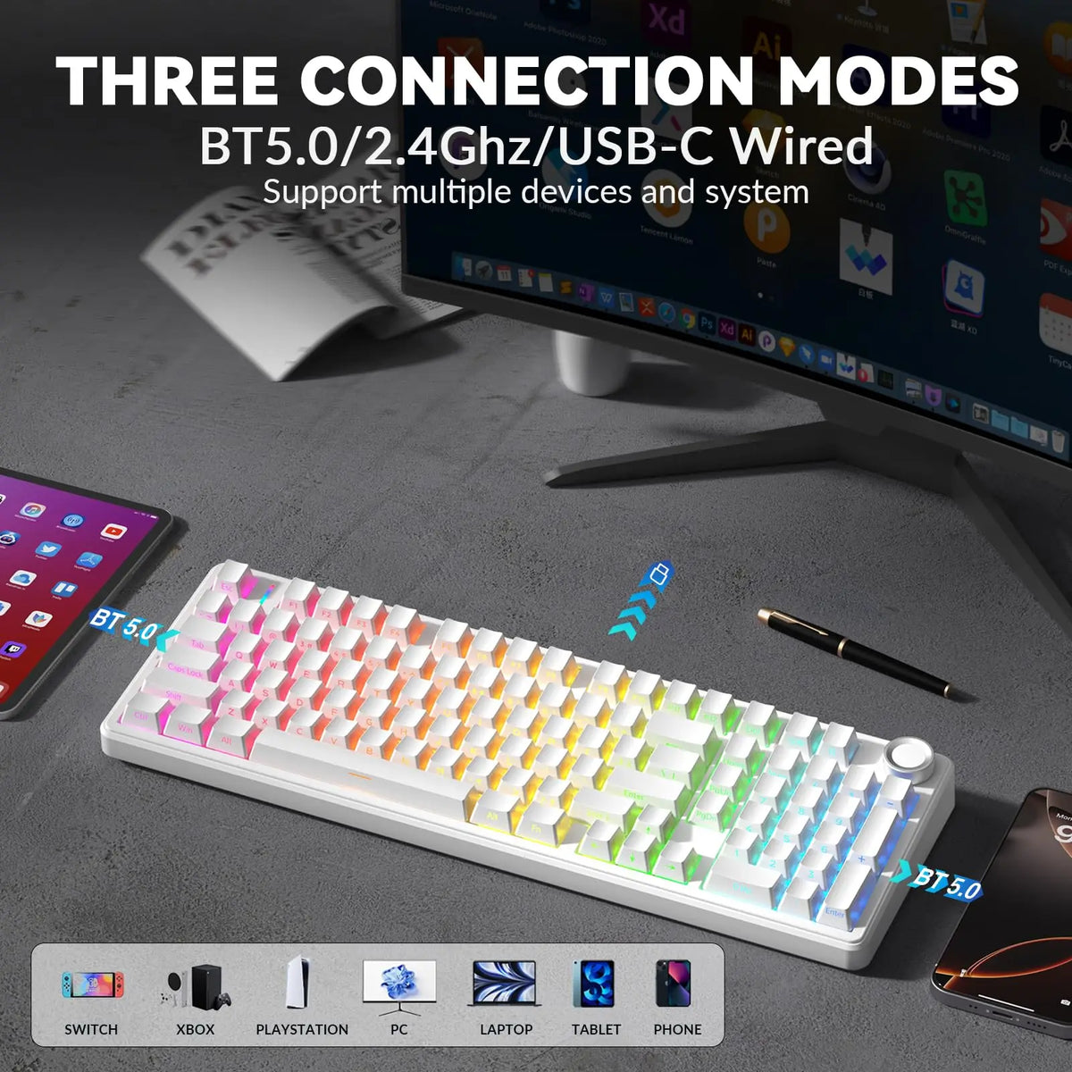 AULA F99 Pro Wireless Silent Mechanical Keyboard with RGB
