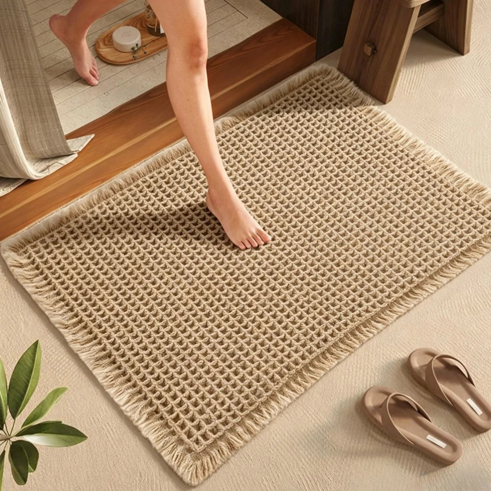 Waffle Textured Quick-Dry Bath Mat with Non-Slip Backing
