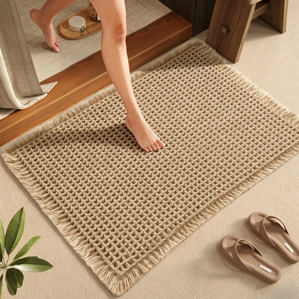 Waffle Textured Quick-Dry Bath Mat with Non-Slip Backing