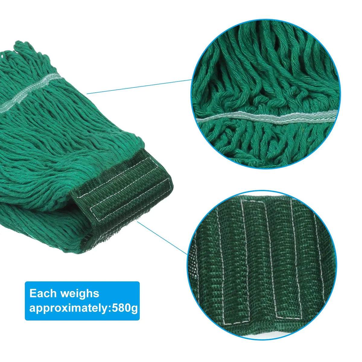 Close-up view of a green heavy-duty cotton string mop head replacement with a textured surface.