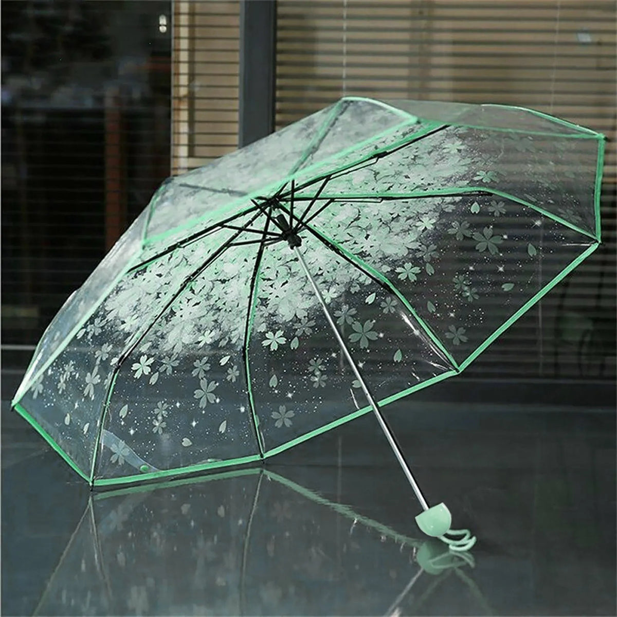 Clear Bloom Folding Umbrella with Floral Print