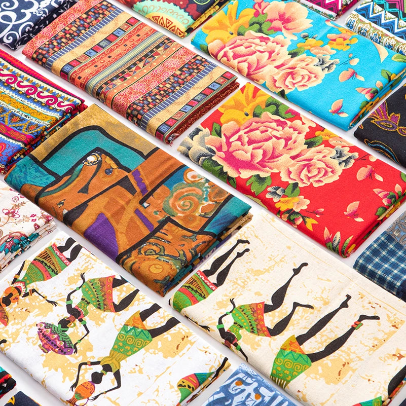 Bohemian Cotton Linen Fabric with Vintage Ethnic Print