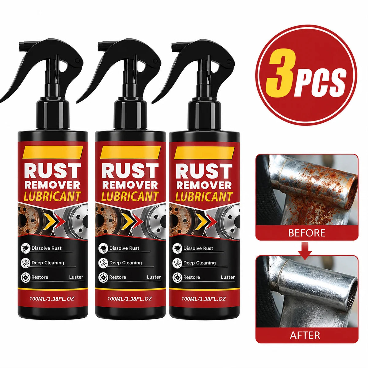 Three bottles of Rust Remover Lubricant spray for rust removal and corrosion protection