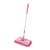 A pink kids broom and dustpan set with an adjustable mop handle.