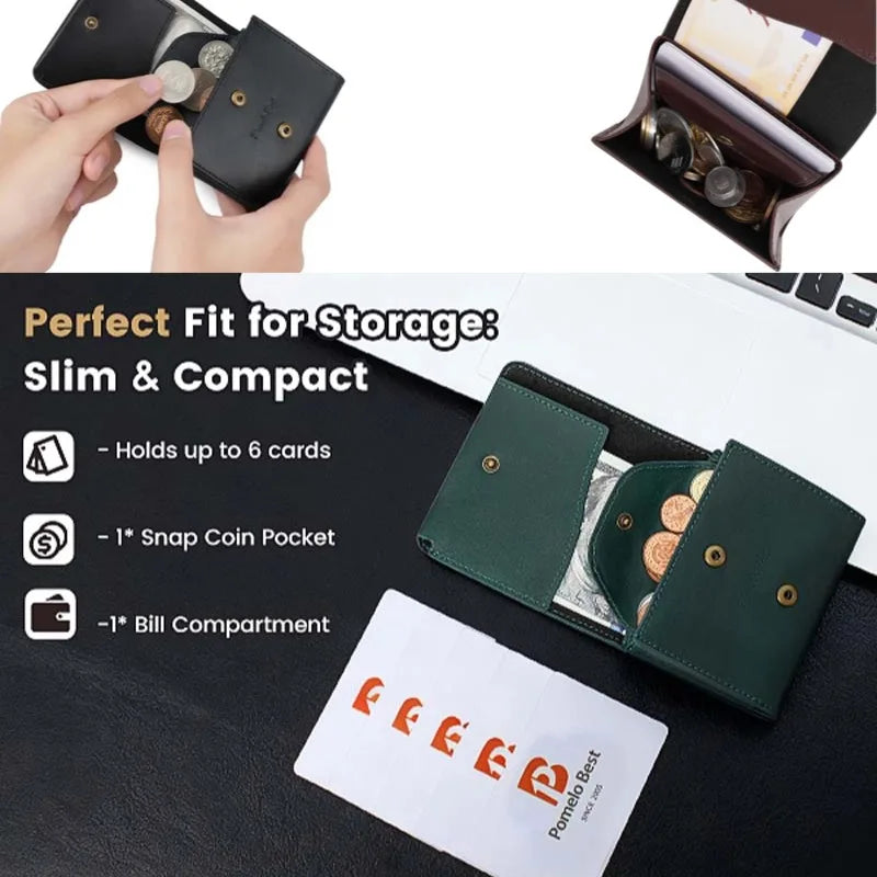 Slim Genuine Leather Bifold Wallet with Coin Pocket