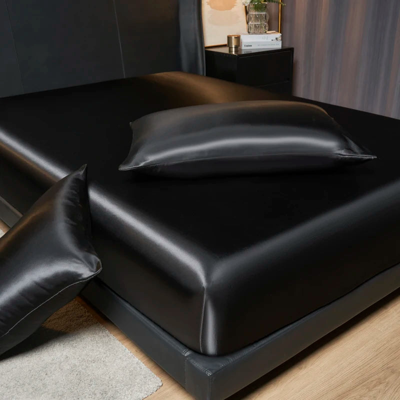 Luxury Satin Fitted Sheet Set with Pillowcases