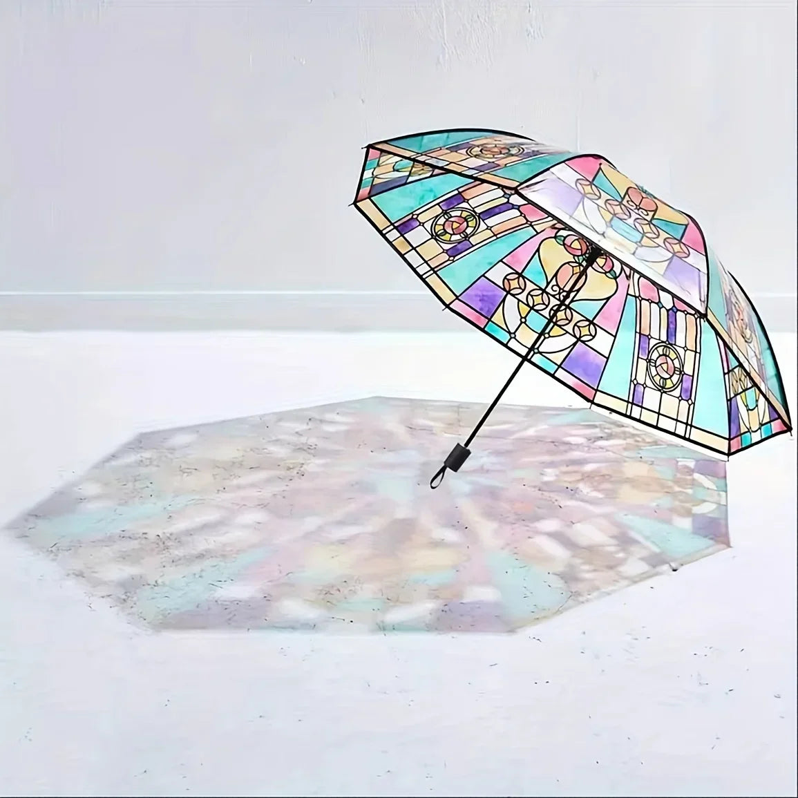 Stained Glass Arch Umbrella with Wind-Resistant Frame