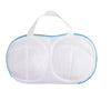 White fine mesh laundry bag with light blue trim and white handles