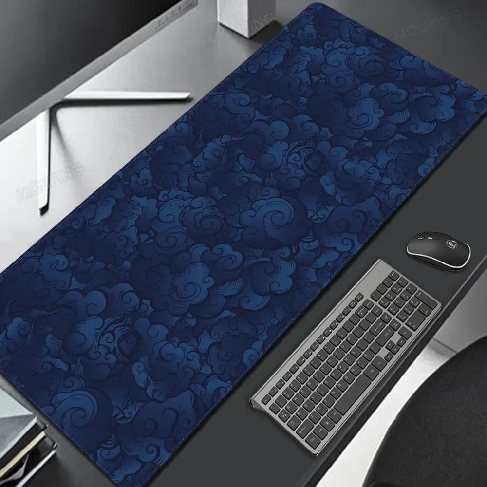 Large Cloud Pattern Desk Mat with Stitched Edges