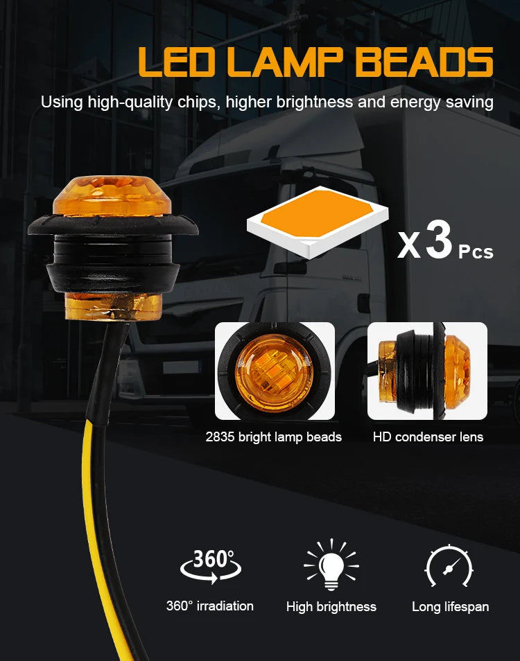 LED Side Marker Lights for Trucks, Trailers & Caravans (10-Pack)