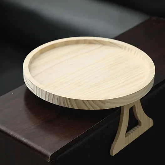 Clip-On Wooden Sofa Side Tray with Integrated Storage