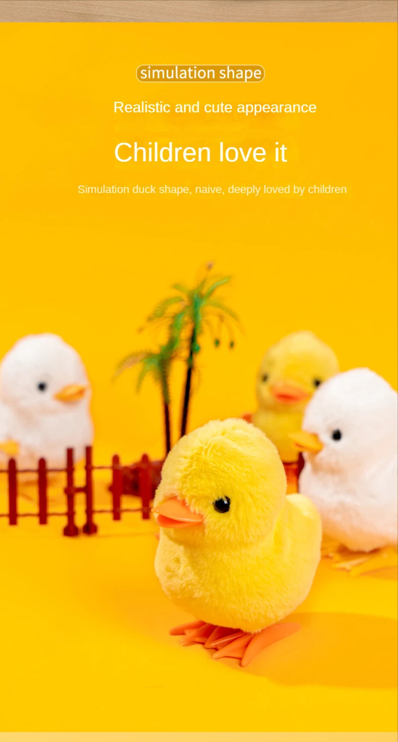 A close-up of several yellow and white simulation duck shape toys, realistic and cute appearance, set against a bright orange