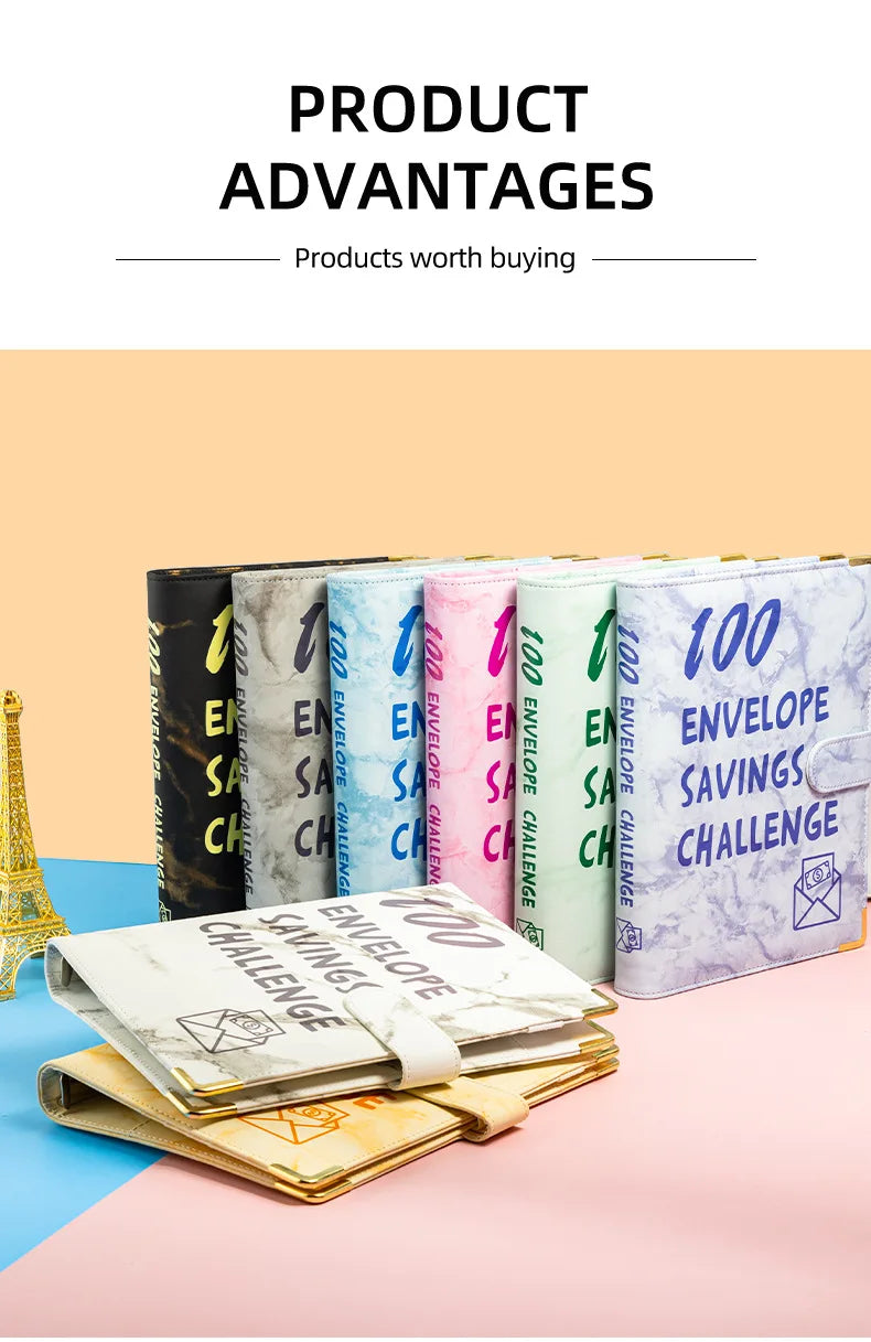 Marble A5 Savings Challenge Binder with 100 Cash Envelopes