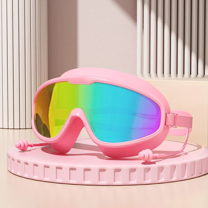 Lunettes de natation grand angle anti-buée avec bouchons d'oreilles