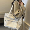 Classic Corduroy Tote Bag with Multiple Pockets