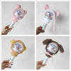 Two views of a plush cover for a SEVENTEEN official light stick featuring pink and yellow fuzzy ears.