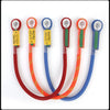 Five pre-sewn nylon cord loop slings in red, orange, blue, and green with metal clasps.
