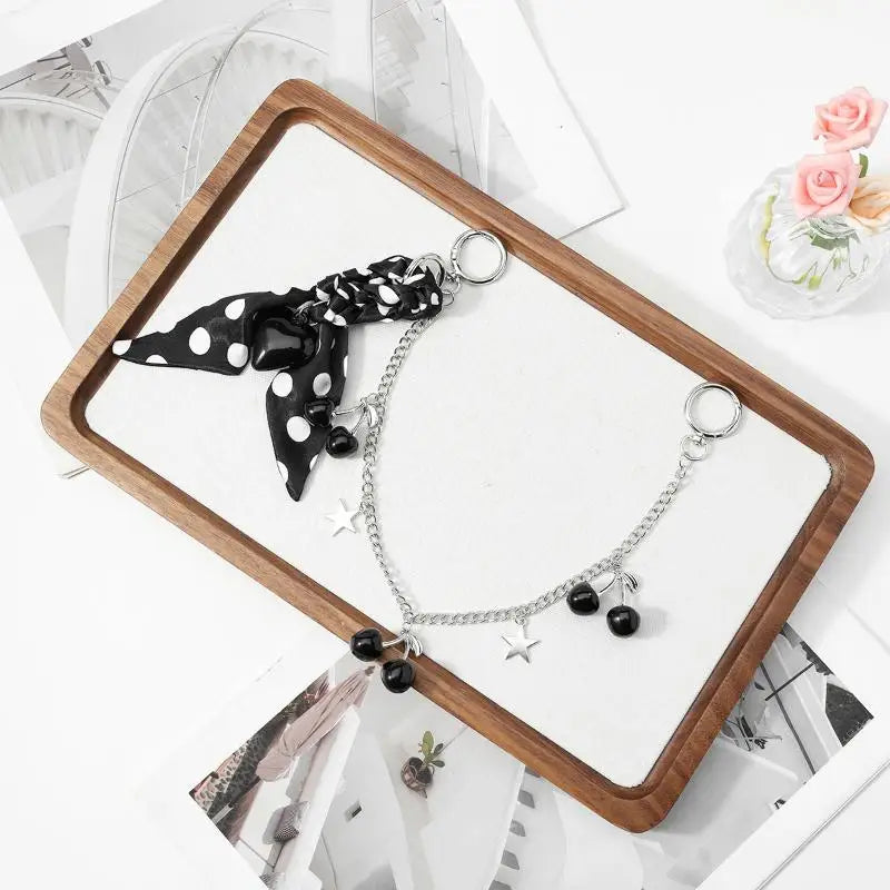 Polka Dot Scarf Bag Charm with Metal Chain