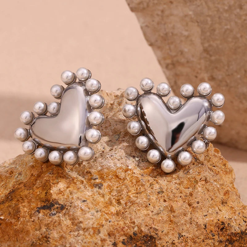 Pearl Heart Drop Earrings
