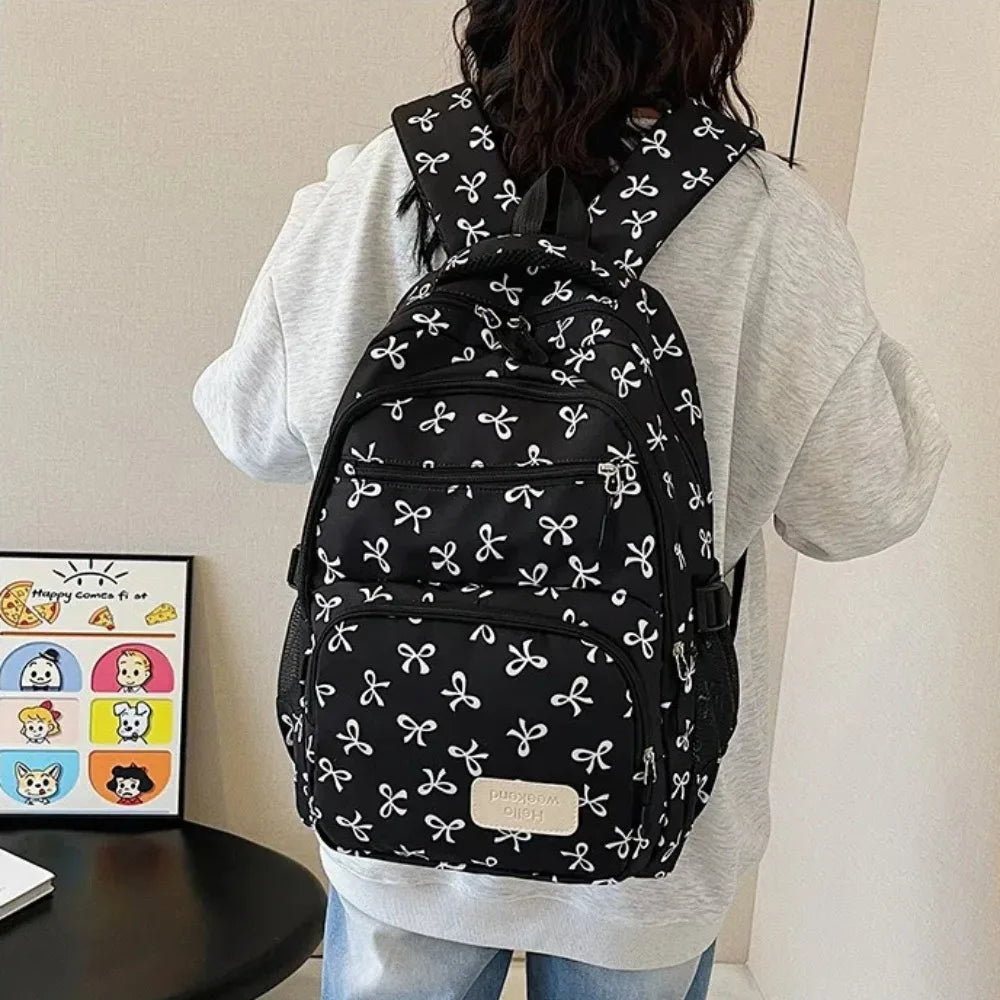 Cute Large-Capacity Bow Print Backpack Set