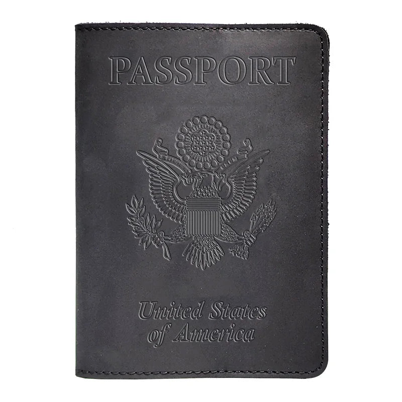 Genuine Leather Passport Holder with USA Flag Design