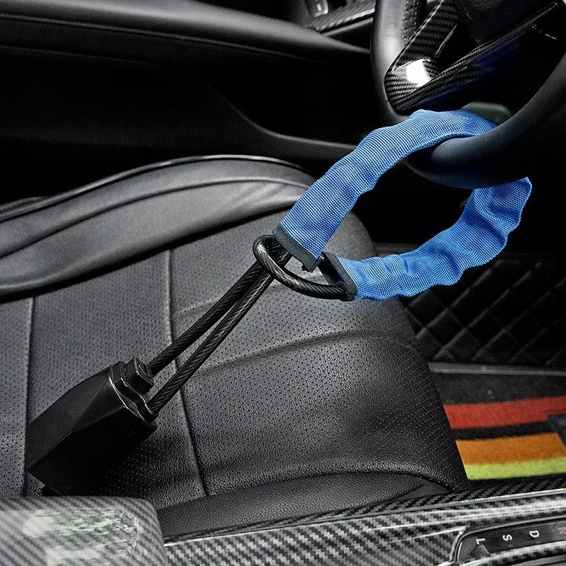Universal Car Anti-Theft Steering Wheel Lock with Braided Steel Cable