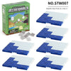 A set of six magnetic base plates in blue and white for building blocks.