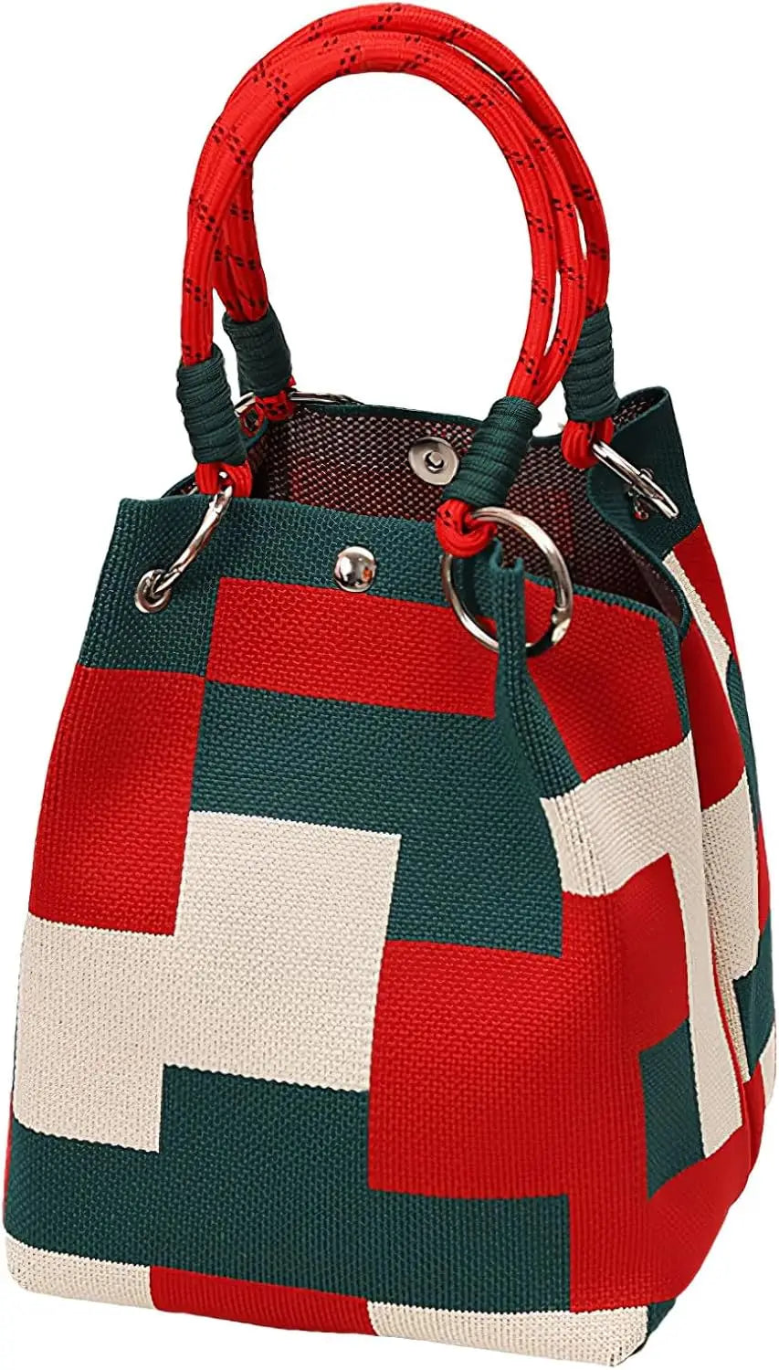 Mini Knitted Colorblock Bucket Bag with Detachable Handle