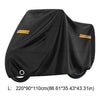 Housse de protection universelle noire pour moto, vue de côté, pour la pluie et le soleil.