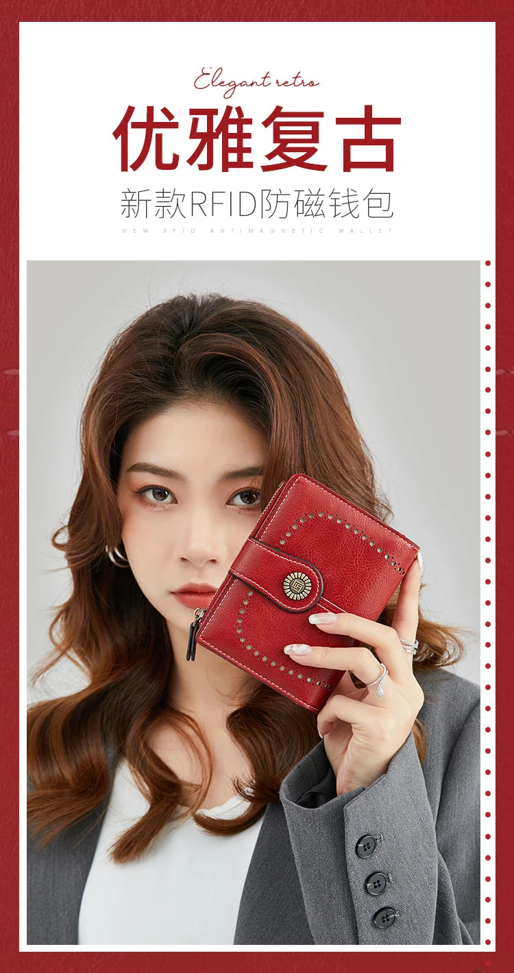 Vintage RFID-Blocking Tri-Fold Wallet with Ample Storage