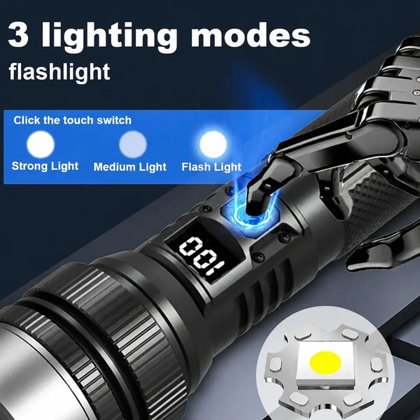 Lampe de poche LED rechargeable avec affichage numérique et zoom