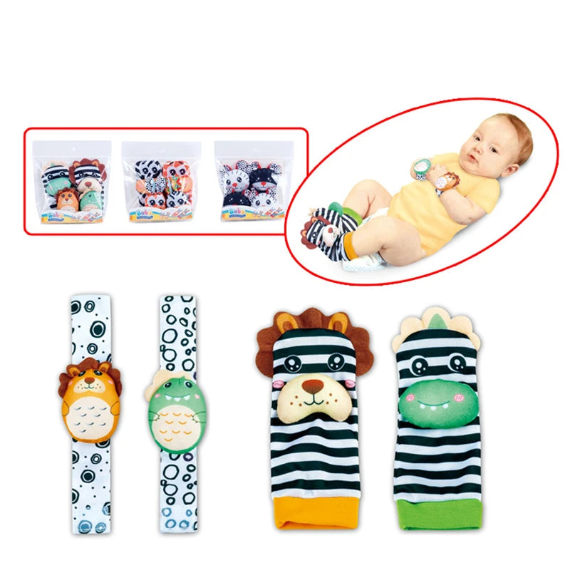 Baby Wrist Rattles and Animal Socks Set for Sensory Development