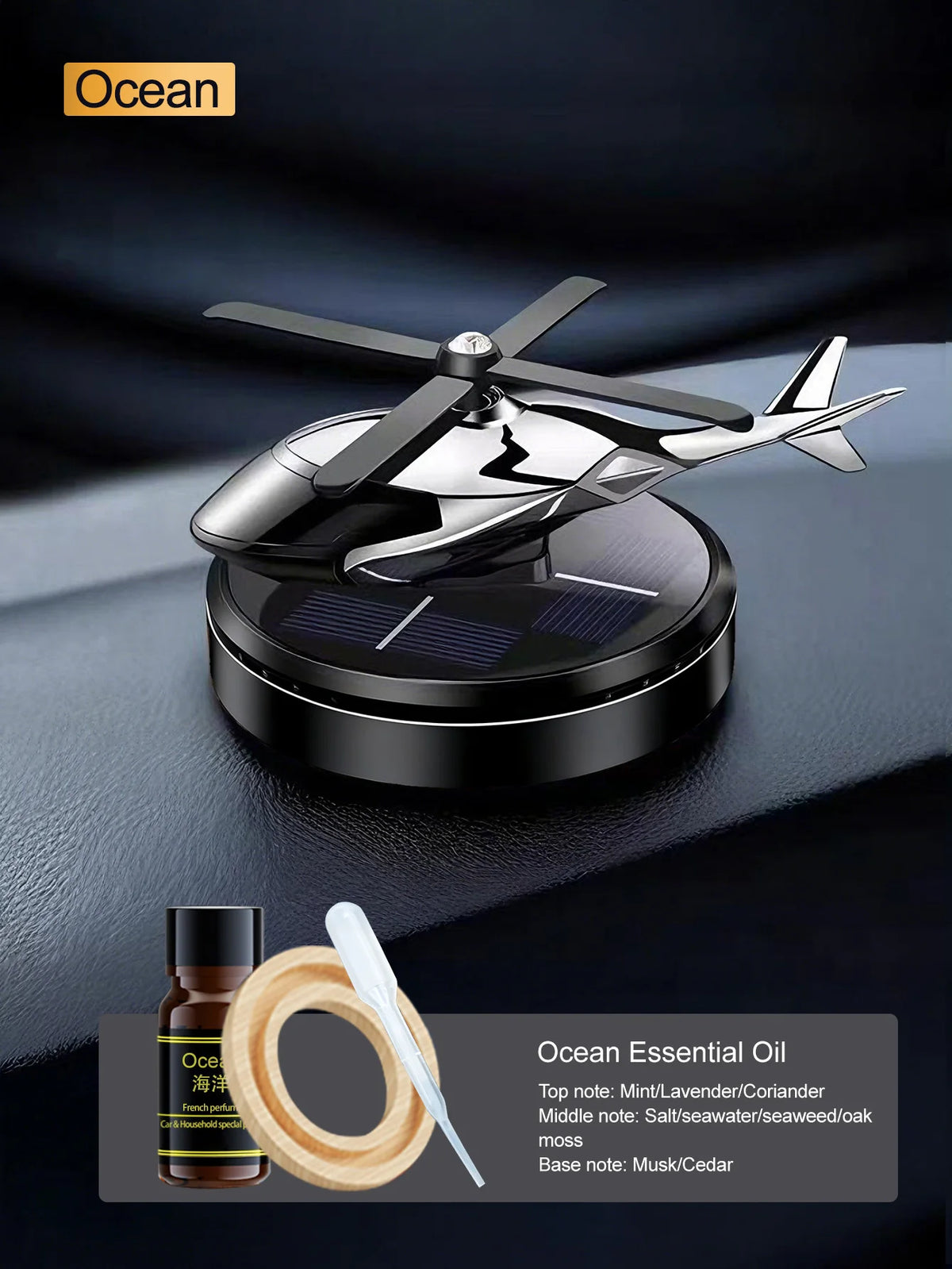 Solar-Powered Rotating Helicopter Car Air Freshener & Decorative Aromatherapy Diffuser