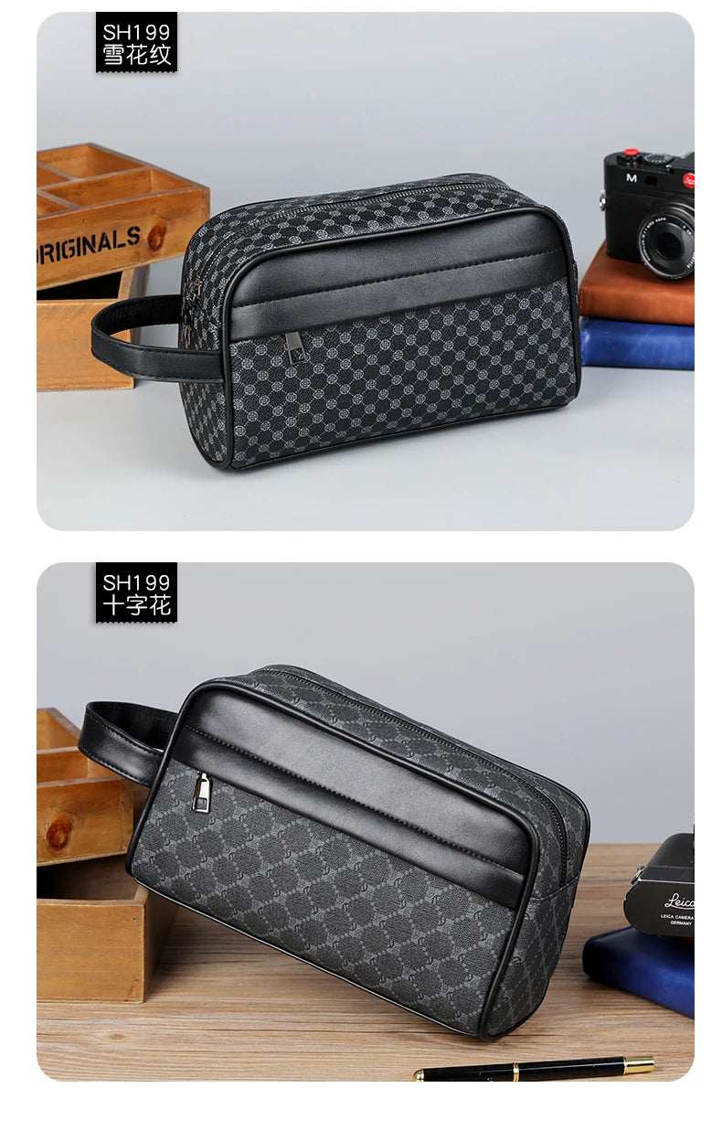 Vintage Leather Men's Clutch Bag with Detachable Waist Strap
