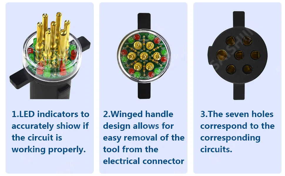 7-Way Round Pin Trailer Circuit Tester for Semi-Trucks