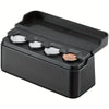 A black car coin storage box with four slots for organizing coins and small items.