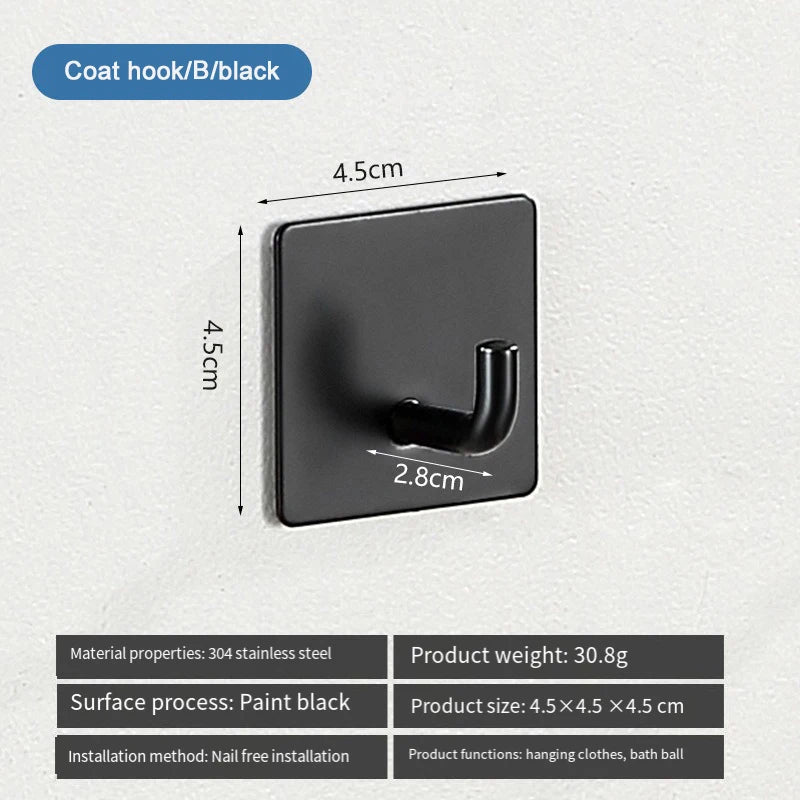 Black coat hook with a curved hanger for hanging clothes or bath balls
