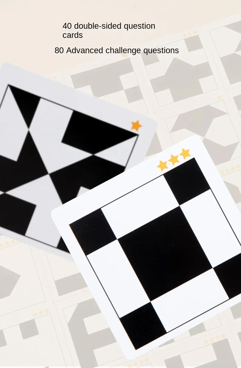 Wooden Geometric Shape Puzzle Blocks with Pattern Cards - Educational Logic Game for Kids
