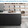 Matte black self-adhesive vinyl wallpaper applied to kitchen cabinets and countertops.