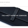 Close-up of the first layer of black cowhide leather used in a women's bifold wallet.