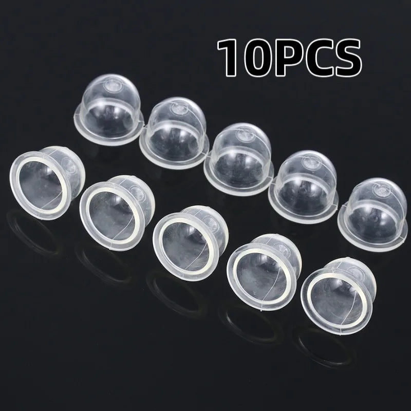 Ten clear plastic primer bulbs for carburetor cleaning kits.