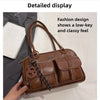 Women's Retro PU Leather Shoulder Bag with Multiple Pockets & Detachable Charm