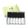 A box of 12 colors of polyester sewing thread with prewound bobbins and a yellow label.