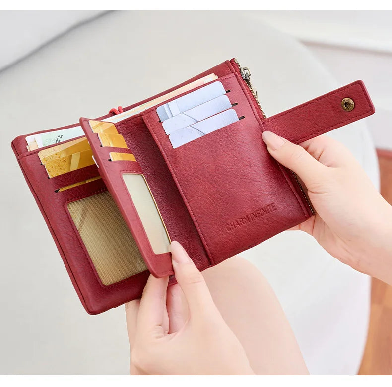 Vintage RFID-Blocking Triple-Fold Wallet with Double Zipper